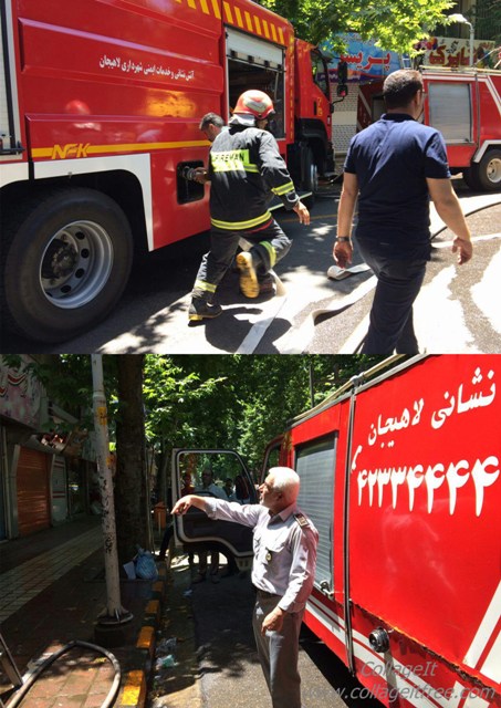 مهار آتش مغازه خيابان شهيد كريمي توسط آتش نشانان شهرداري لاهيجان